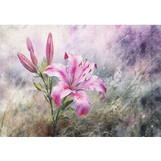 Eine Fototapete mit rosa Lilien in einer lebendigen Blumenkomposition.