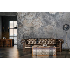 Eine Fototapete mit eleganten Rosen vor einer Betonwand in Grautönen, ideal für eine Männerhöhle.