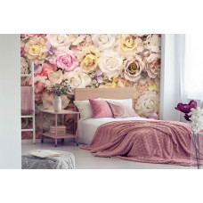 Bunte Rosenblüten auf Fototapete für das Wohn- und Schlafzimmer.