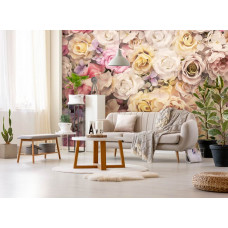 Fototapete mit bunten Rosenblüten für das Wohnzimmer.