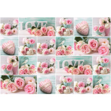 Eine Fototapete mit rosa Rosen und liebevollen Blumen, ideal für ein weiches Kinderzimmer.