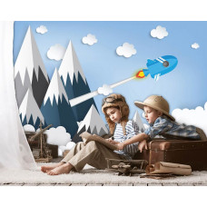 Fototapete mit Weltraummotiven für Babyzimmer und Spielzimmer.