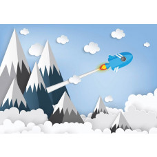 Fototapete mit Weltraummotiven, verspielt und farbenfroh für Babyzimmer.