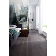 eine abstrakte Skyline-Fototapete im Eiltempo für das Schlafzimmer.