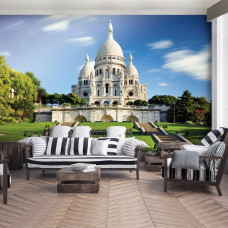 Eine Fototapete von Sacré-Coeur auf Montmartre in Paris für das Wohnzimmer.