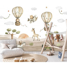 Fototapete in einem Kinderzimmer mit Savanne und Tieren