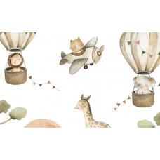 100% Zoom Fototapete für Kinder, die Safari lieben mit Savanne und Tieren.