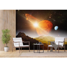 Fototapete Saturn und der Kosmos, Raum mit Planeten und Sternen im Unternehmensraum mit Airtex.