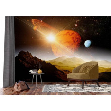 Fototapete Saturn und der Kosmos, Raum mit Planeten und Sternen im Kinder- oder Jugendzimmer.