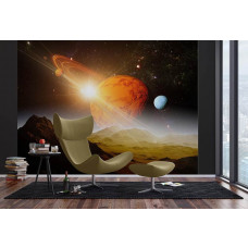 Fototapete Saturn und der Kosmos, Raum mit Planeten und Sternen im Wohnzimmer mit Vliestapete.