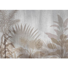 Eine Fototapete mit Pflanzenschatten auf Beton, die einem Raum eine tropische, dschungelartige Atmosphäre verleiht.