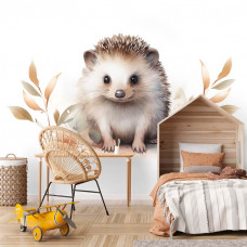 Fototapete eines niedlichen Igels in einem Jungenzimmer mit einem Kinderthema.