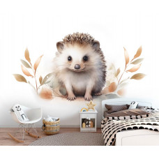 Fototapete eines niedlichen Igels mit verspieltem Design in einem Kinderzimmer.