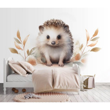 Fototapete eines niedlichen Igels in einem Mädchenzimmer mit sanften Tönen.