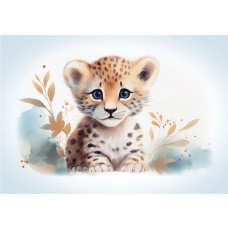 Fototapete mit einem süßen kleinen Löwen, einem Babyjungen in einer verspielten Umgebung.