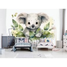 Fototapete eines niedlichen Koalabären in einem lebhaften Kinderzimmer.