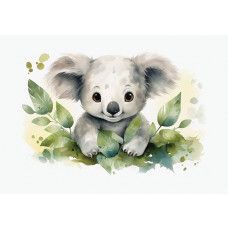 Fototapete eines niedlichen Koalas, geeignet für ein Kinderzimmer mit Naturelementen.