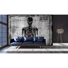 Fototapete Schießkarte mit Skelett und Alchemie-Thema für einen Schießstand im Wohnzimmer.