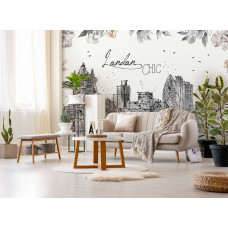 Fototapete mit der Tower Bridge und der malerischen Londoner Skyline. Diese Fototapete verleiht einem Wohnzimmer einen eleganten Touch.