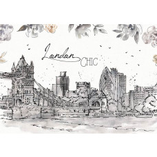 Fototapete mit einer malerischen Ansicht von London mit der kultigen Tower Bridge und der Stadt im Hintergrund. Ein schickes Design.