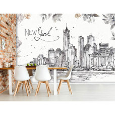Fototapete mit malerischen Bildern von New York und seinen ikonischen Gebäuden. Diese Fototapete schafft ein beruhigendes Ambiente in einer Küche.