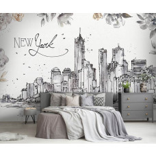 Fototapete mit einer malerischen New Yorker Skyline und Wolkenkratzern. Perfekt für ein modernes Ambiente in einem Schlafzimmer.