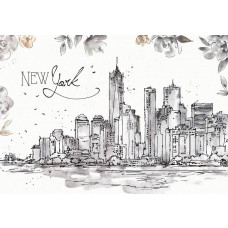 Fototapete mit einer malerischen Darstellung von New York, einschließlich ikonischer Wolkenkratzer und einer stimmungsvollen Skyline.