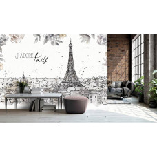 Fototapete mit dem Eiffelturm und malerischen Pariser Straßen. Eine stilvolle Wahl für ein Büro.