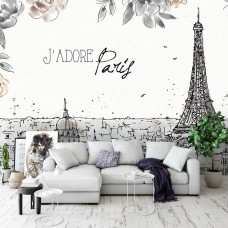 Fototapete mit einem malerischen, stimmungsvollen Paris, einschließlich des Eiffelturms. Diese Fototapete verleiht einem Wohnzimmer einen einzigartigen, romantischen Charme.