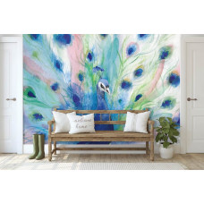 Fototapete mit einem verzierten Pfau in einem malerischen Stil. Diese Fototapete verleiht einem Geschäftsraum ein luxuriöses Aussehen.