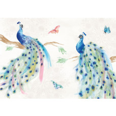 Fototapete mit malerischen Pfauen in leuchtenden Farben und detaillierten Federn. Ein elegantes und raffiniertes Design.