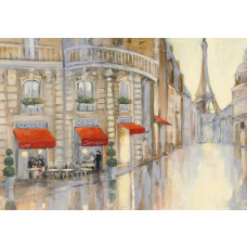 Fototapete mit malerischen Straßen von Paris und dem kultigen Eiffelturm im Hintergrund. Ein romantisches Design mit viel Charme.