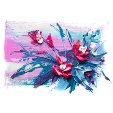 Fototapete mit abstrakten Blumen in einem Kunstwerk aus Farbe auf Leinwand.