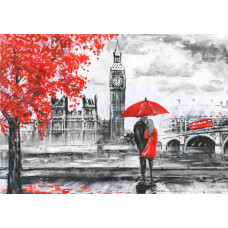 eine Fototapete mit einem Gemälde von London, mit dem Big Ben und einem abstrakten Kunststil.