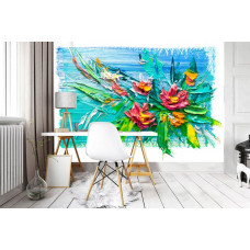 Eine Fototapete mit abstrakten Blumen in einem Gemälde für Wohnzimmer, Schlafzimmer und Büro.