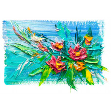 Abstrakte Fototapete mit einem Gemälde von Blumen in Farbe und Kunst-Stil.