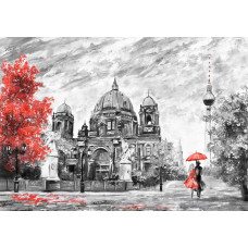 Gemälde von Berlin im abstrakten Kunststil auf Fototapete mit Leinwand und liebevollem Design.