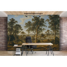 Eine Malerei Fototapete eines Waldes für das Büro.