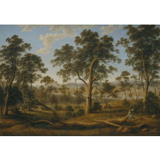 Fototapete eines Waldes, gemalt in einem natürlichen Stil.