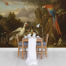 Ein Gemälde Fototapete mit Vögeln für Wohnzimmer, Büro und Küche.