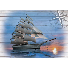 Eine maritime Fototapete mit einem Schiff auf einem hölzernen Hintergrund, ideal für eine nautische Atmosphäre.