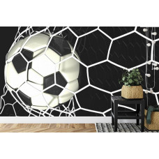 Eine Fototapete mit einem brillanten Tormoment in einem Kinderzimmer.