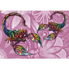 Skorpione, abstrakt dargestellt auf einer kunstvollen Fototapete für einen einzigartigen Raum.