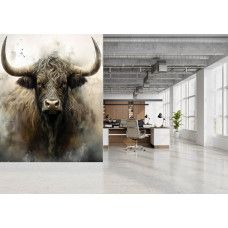 Fototapete Schottisches Hochlandrind im industriellen Stil im Büro mit selbstbewusster Ausstrahlung und klarer Bildwirkung.