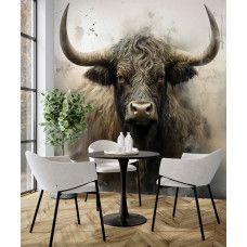 Fototapete Schottisches Hochlandrind im industriellen Stil in der Küche mit robustem Charakter und neutraler Farbgebung.