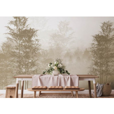 Ein warmes Fototapete von einem sepiafarbenen Wald in der Küche, fügt dem Raum eine gemütliche und einladende Atmosphäre hinzu.