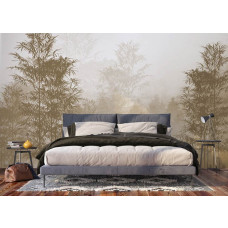 Ein beruhigendes Fototapete von einem sepiafarbenen Wald im Schlafzimmer, schafft eine ruhige und nostalgische Atmosphäre zum Entspannen.