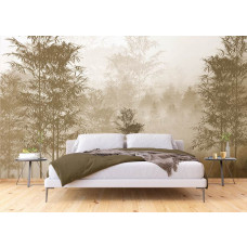 Fototapete von einem sepiafarbenen Wald im Schlafzimmer, sorgt für eine ruhige und harmonische Atmosphäre mit einem Hauch von Nostalgie.