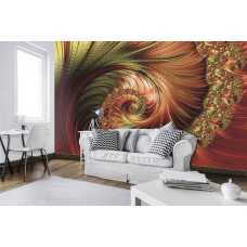 Eine Fototapete von eleganten roten Federn, mit abstrakter Kunst für das Wohnzimmer.