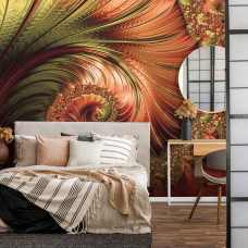 Eine Fototapete von eleganten roten Federn, mit abstrakter Kunst für das Schlafzimmer auf Vliesbehang.